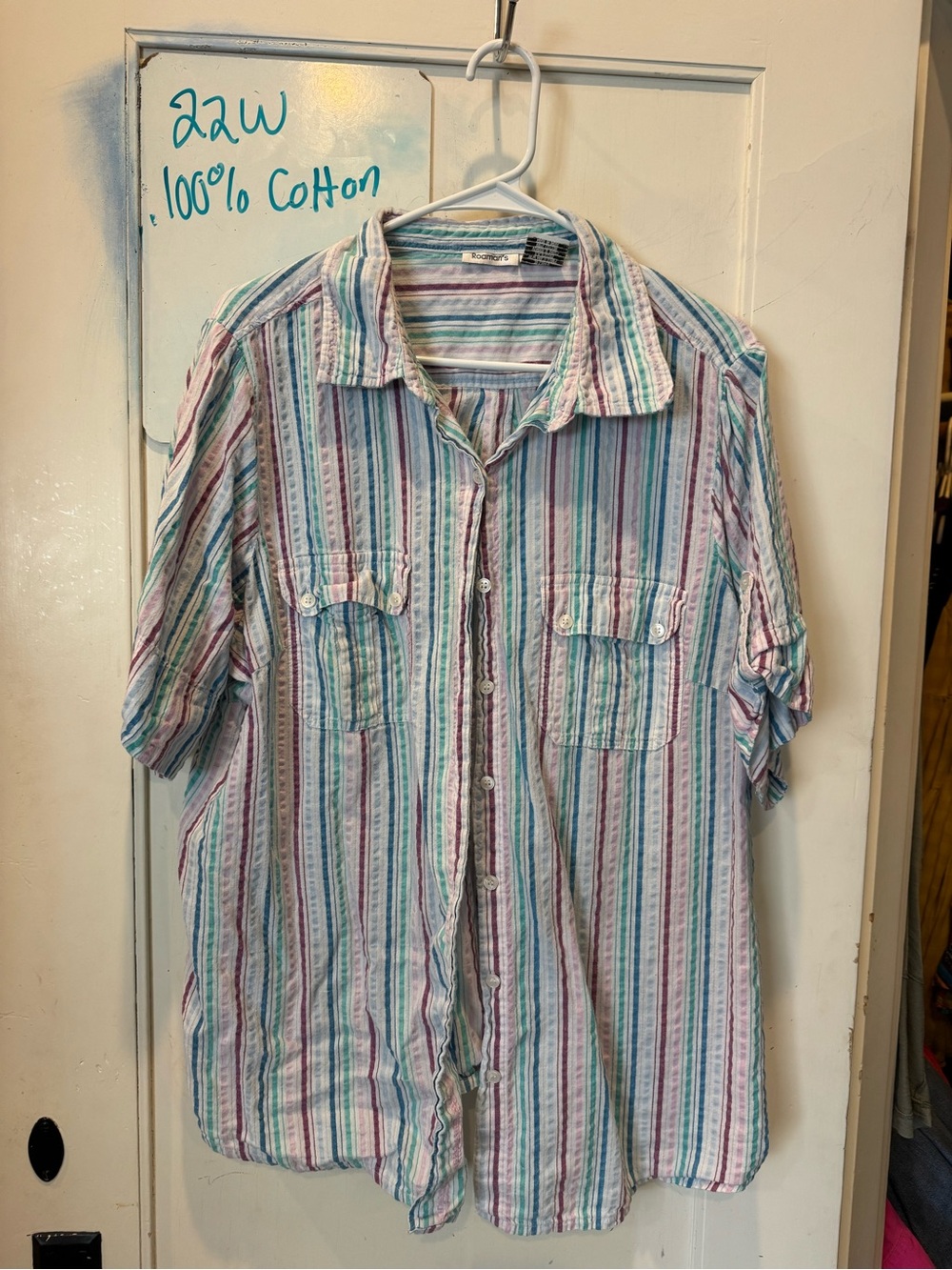 100% Cotton Women’s Button-Down Striped Cotton Shirt — Multicolor